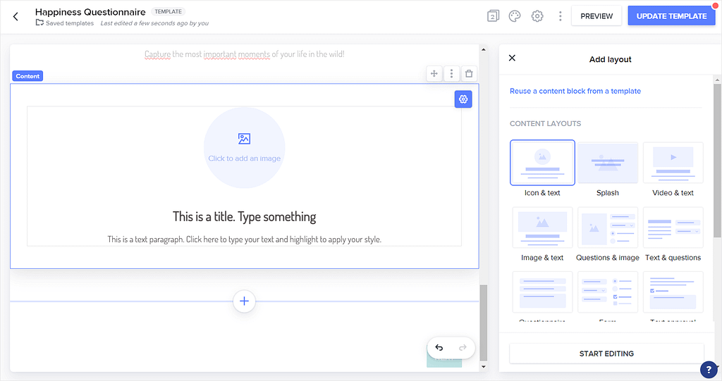 Screenshot of HoneyBook's drag-and-drop editor.