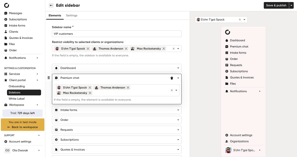Zendo's customizable client portal example