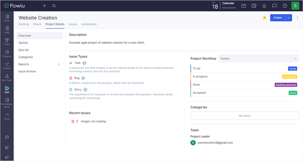 Agile projects in Flowlu