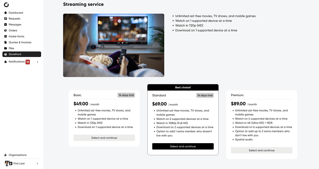 selling subscriptions in tiers - user view