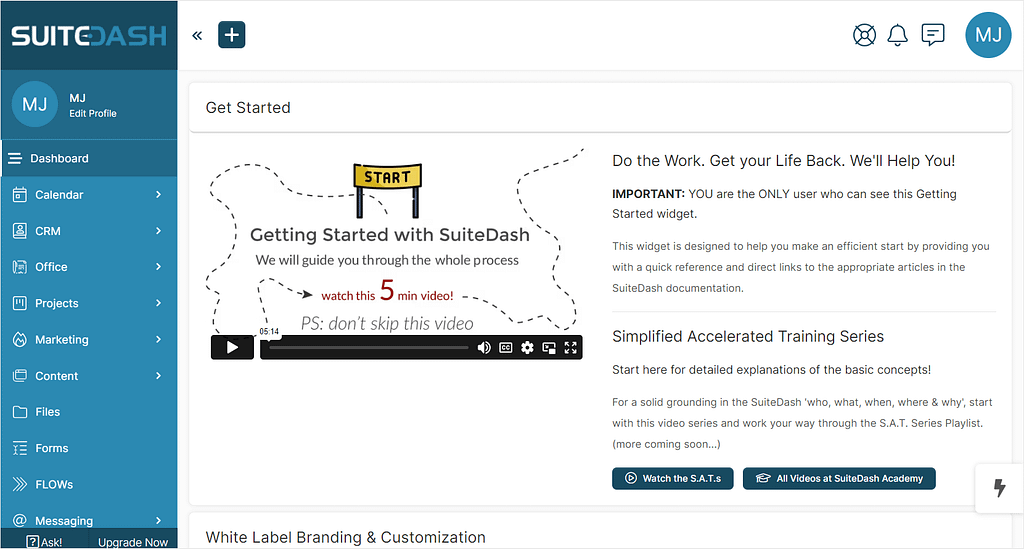 Screenshot of SuiteDash's dashboard.