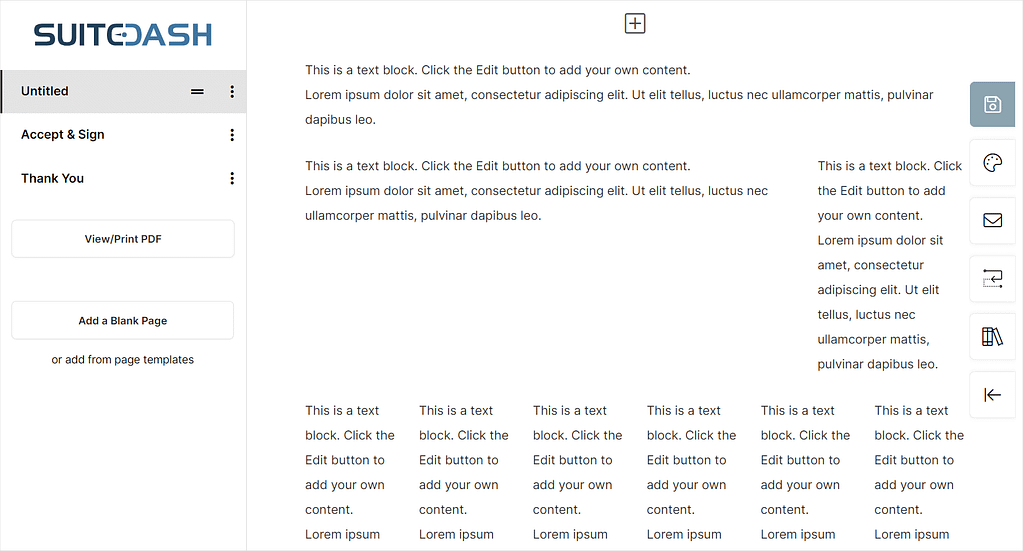 Screenshot of SuiteDash's proposal editor.