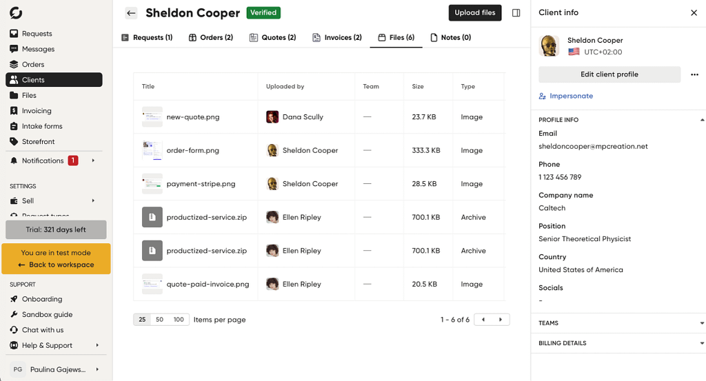 client profiles in client portal