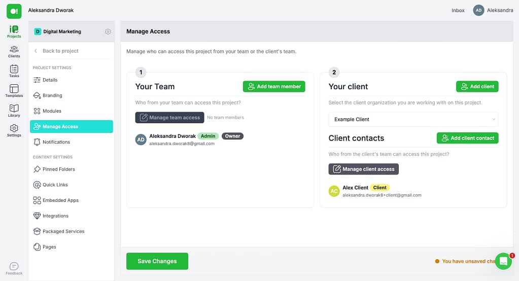 client portal sidebar