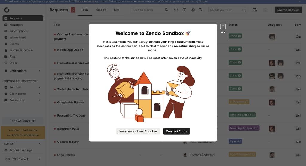 Zendo's Sandbox environment for testing