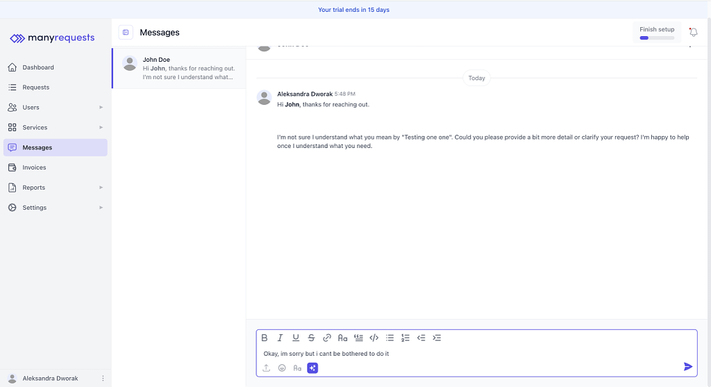 AI chat generated response to client question