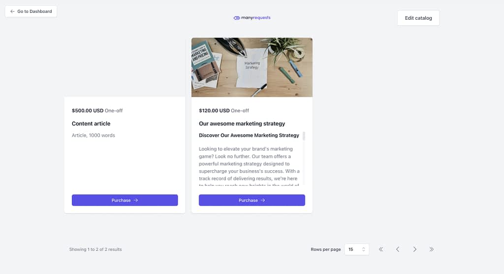 service catalog built with manyrequests