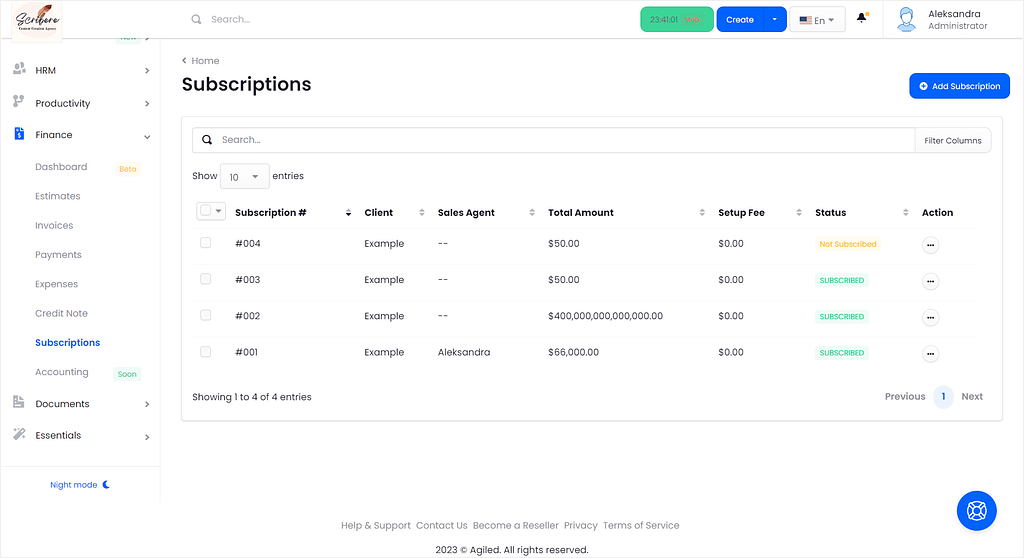 Agiled Subscriptions