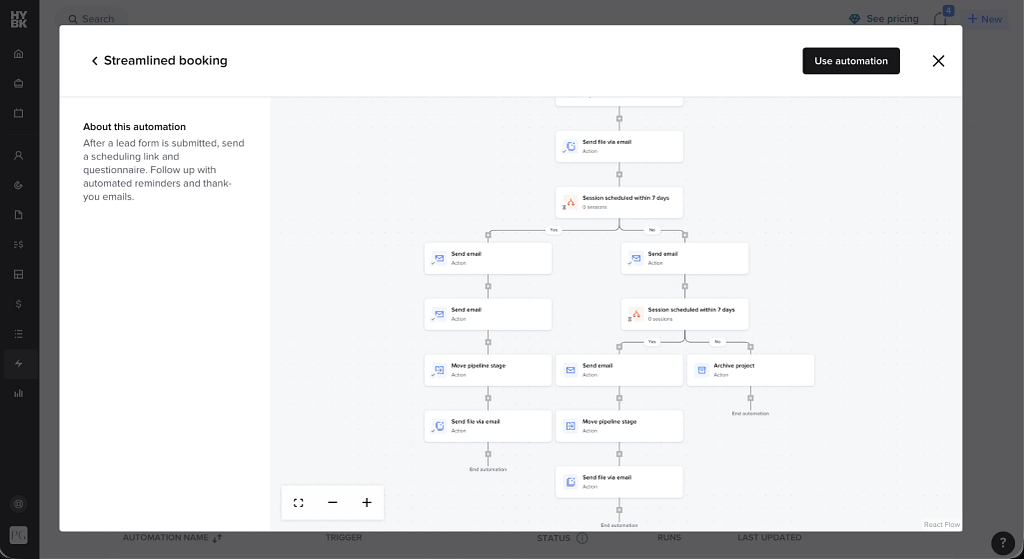workchart in honeybook