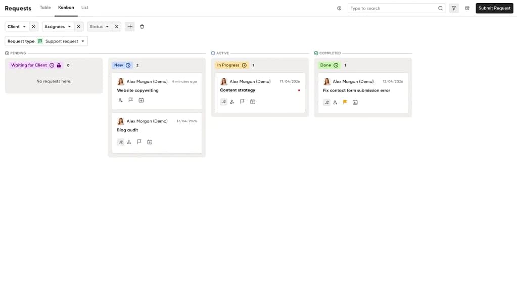 An example of a Kanban board in Zendo.