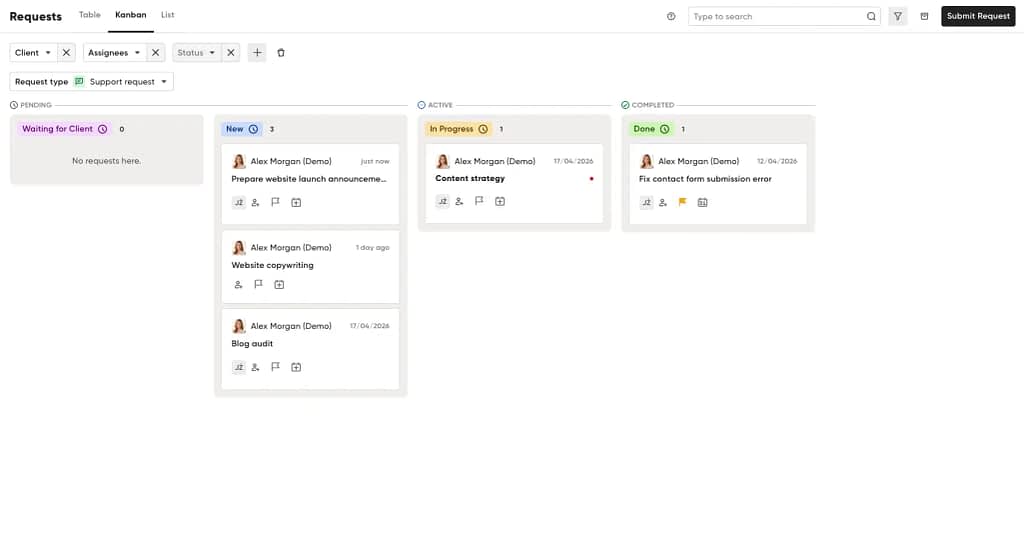 A Kanban board view in Zendo.
