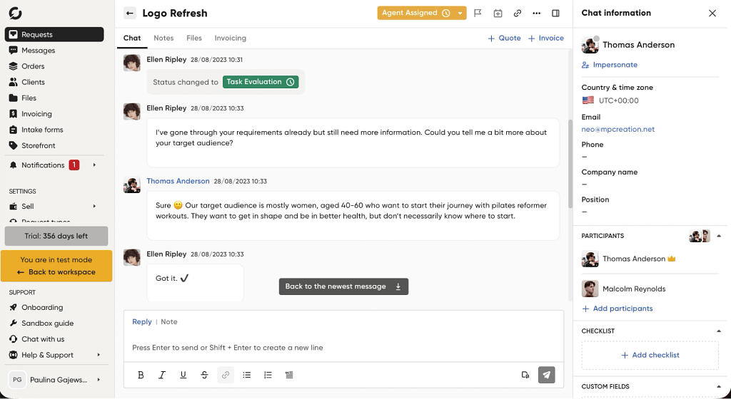 client communication with chat in zendo client portal
