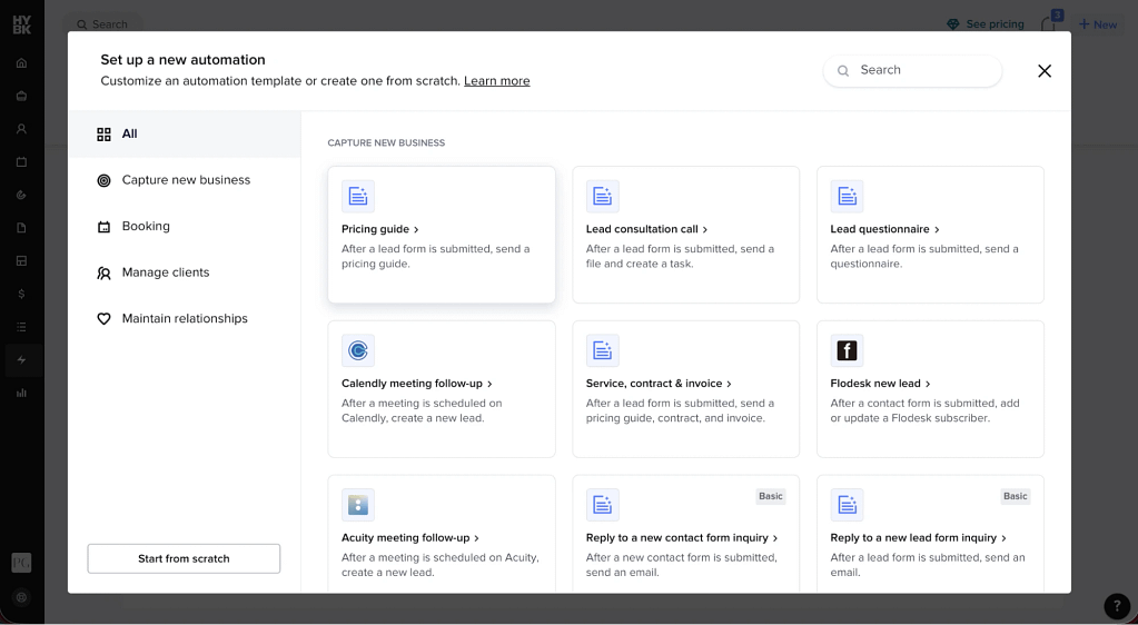 creating automations in honeybook