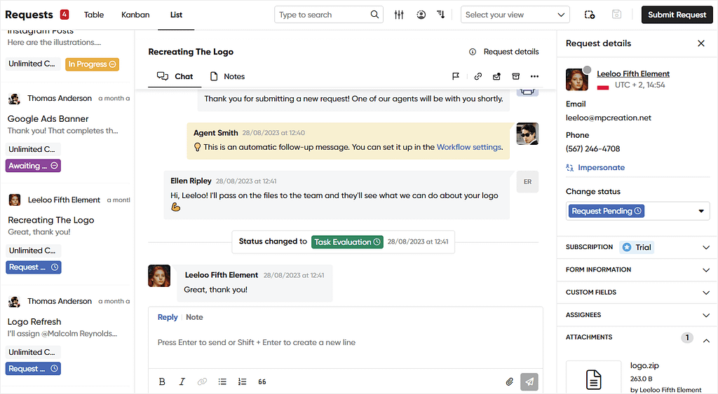 Zendo's real-time chat for client and team communication