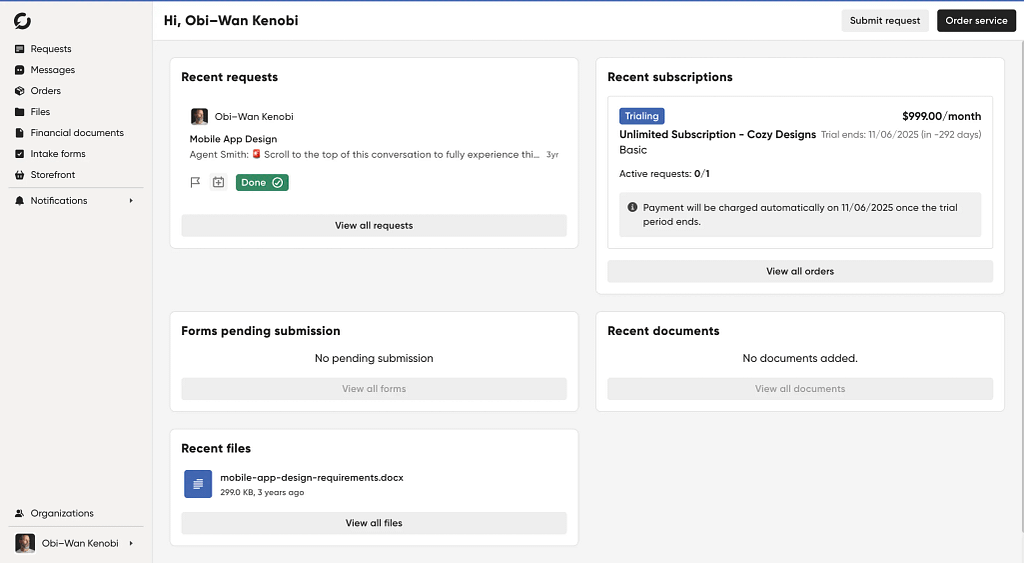 client portal panel