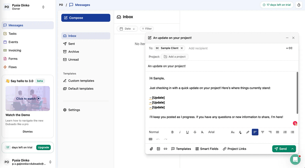email feature in dubsado
