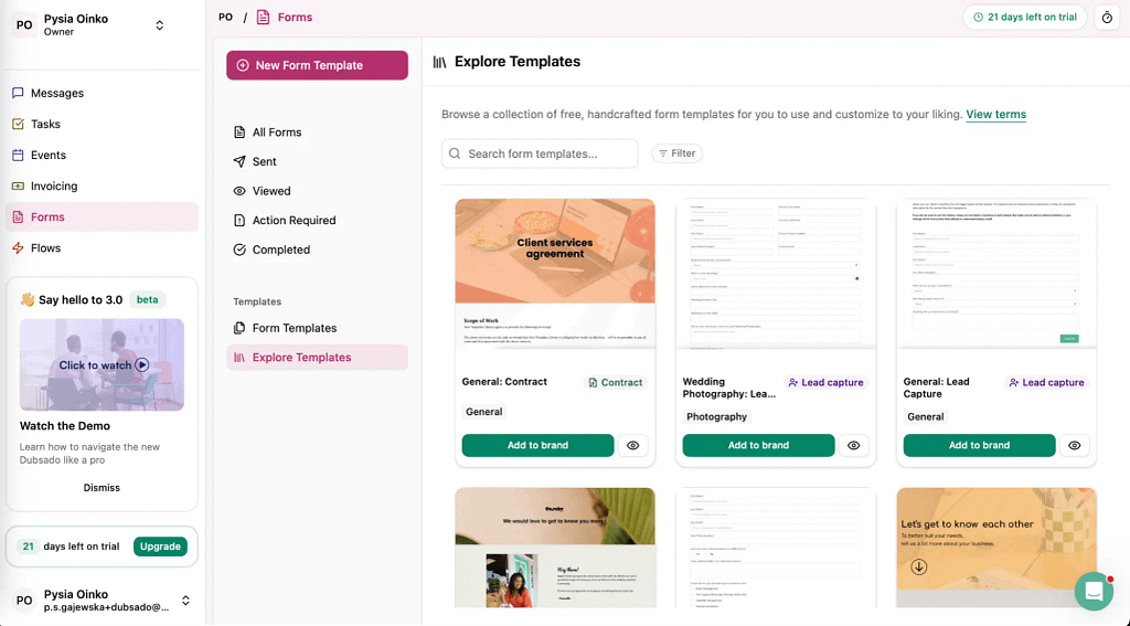 Dubsado form templates