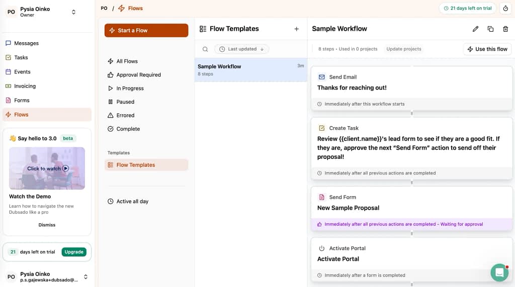 dubsado workflows