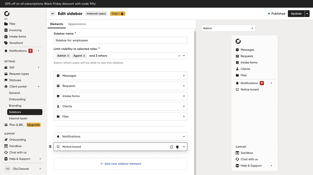 sidebar aka portal menu configuration