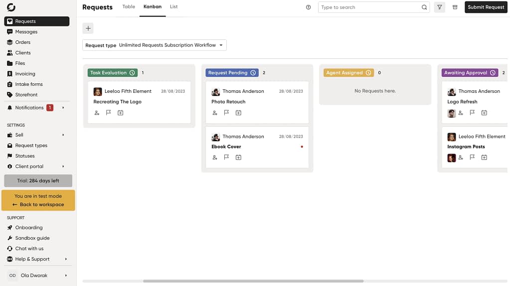 request dashboard view in zendo