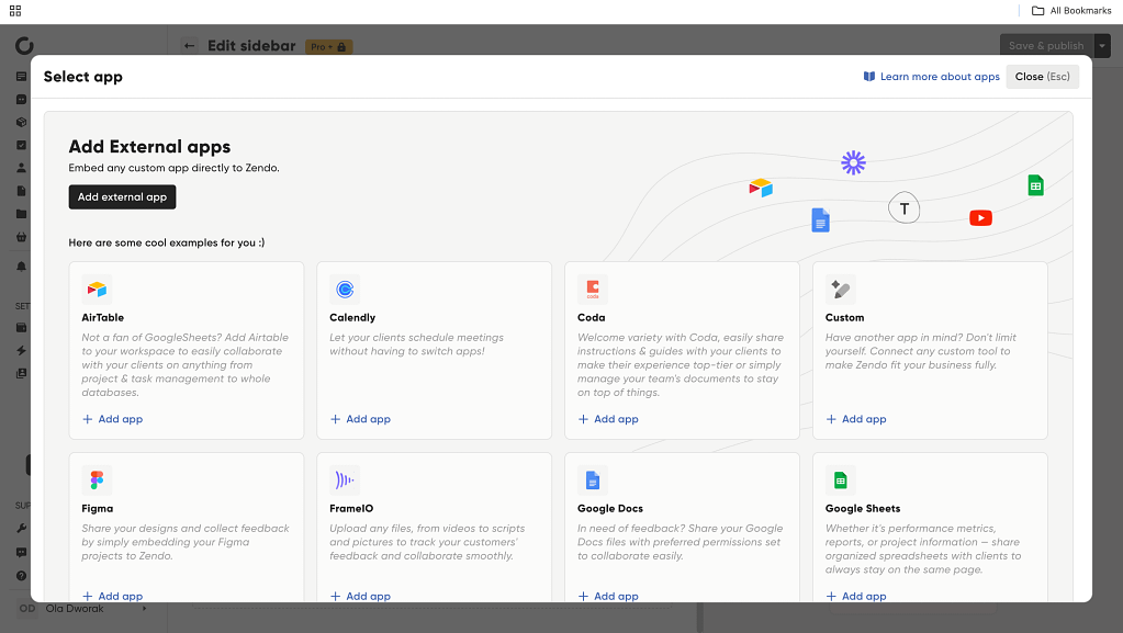 client portal with many integrations with saas apps