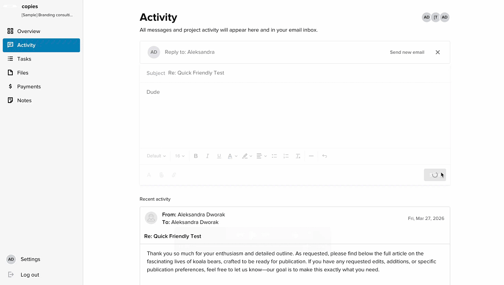 activity inbox in zendo