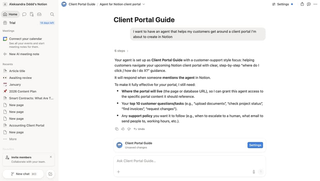 built-in AI feature in client portal