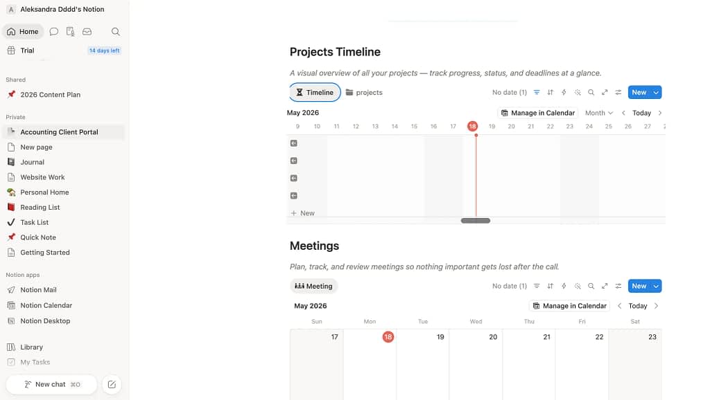 setting up a project in notion