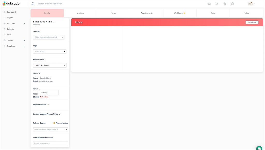 Activating Dubsado client portal through Projects