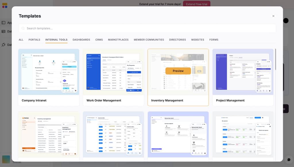 screenshot of Softr's template library