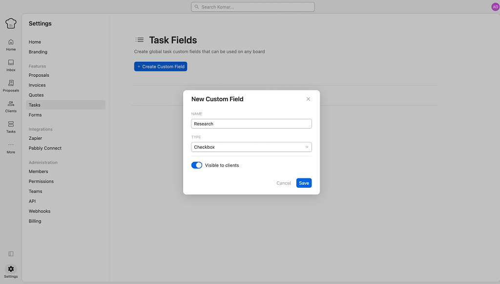 creating custom fields in kitchen.co