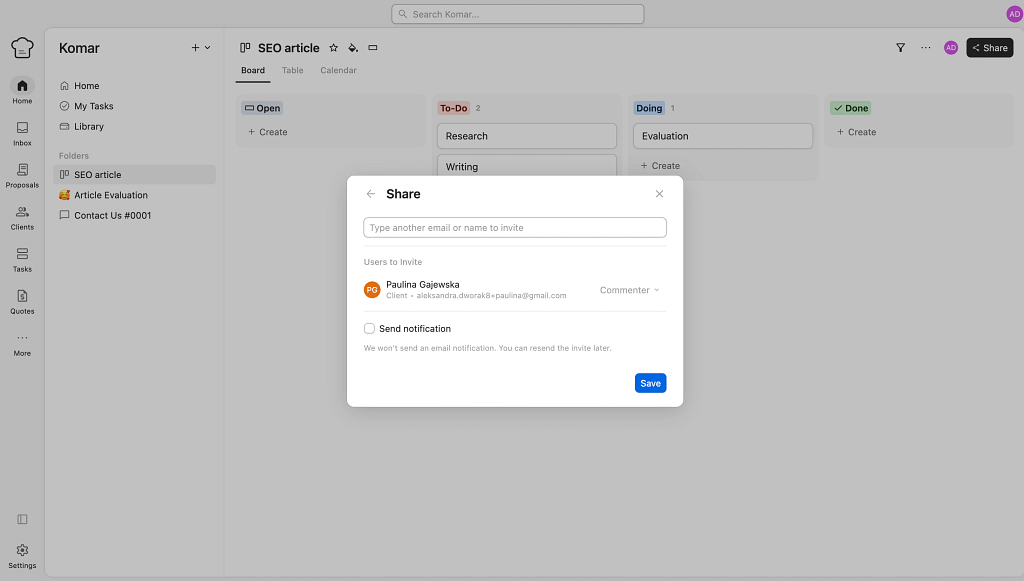 sharing assets in kitchen client portal