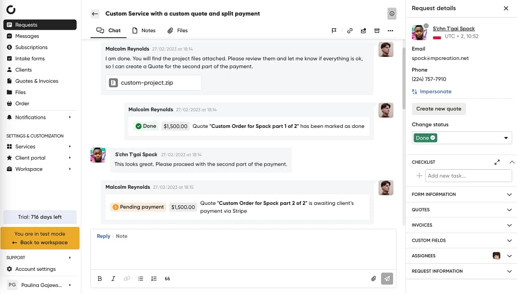 Zendo's intuitive interface with a client request