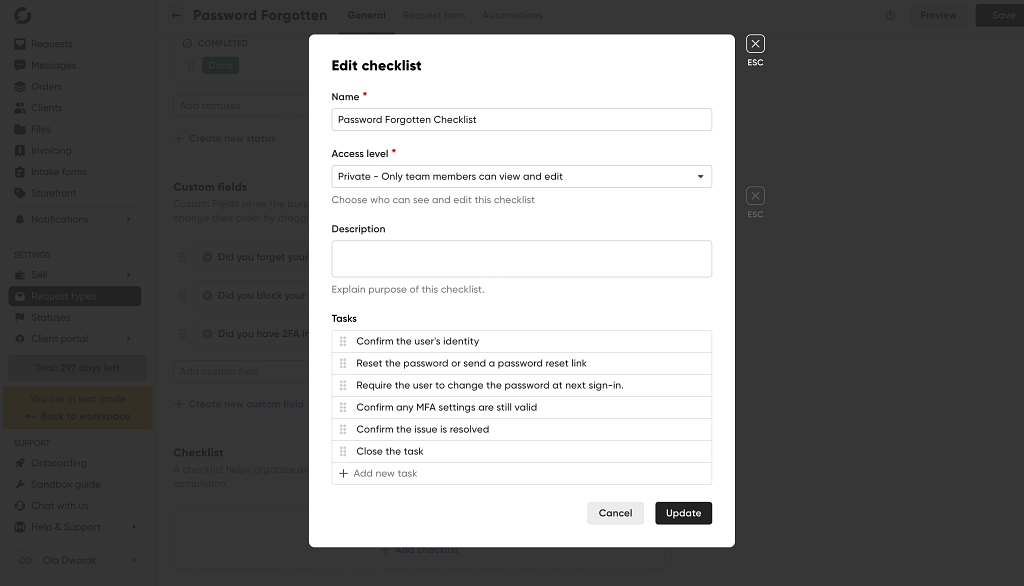 request type configuration in zendo software