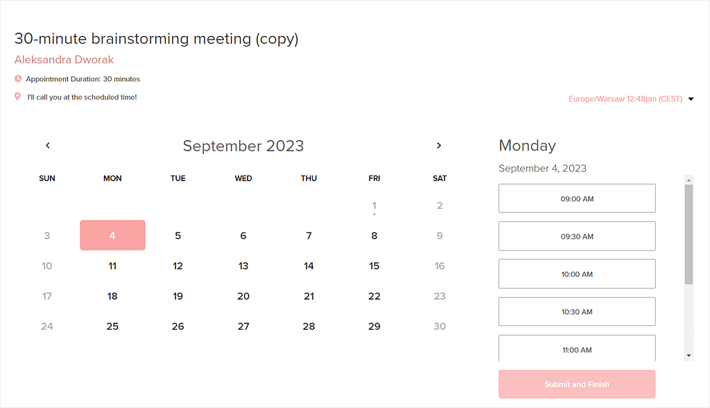 Studio Ninja vs Dubsado: Dubsado's scheduling: end result