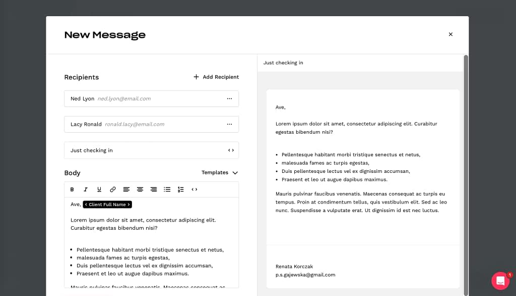 Screenshot of Bloom's messenger