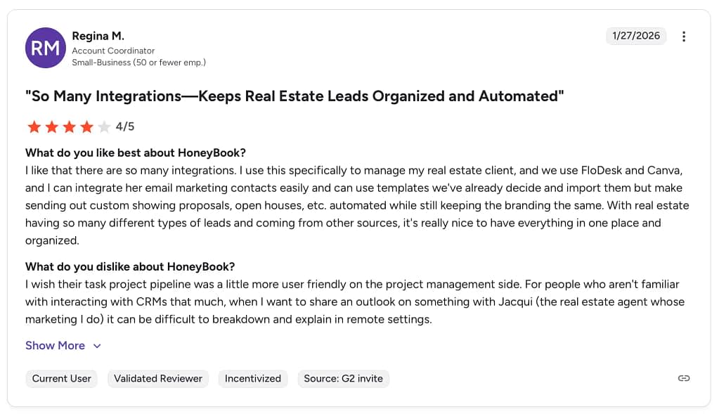 user opinion about honeybook