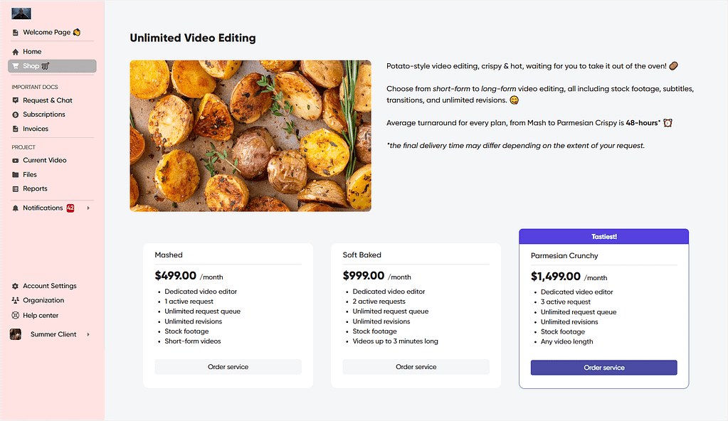 Selling services through Zendo — example subscription service