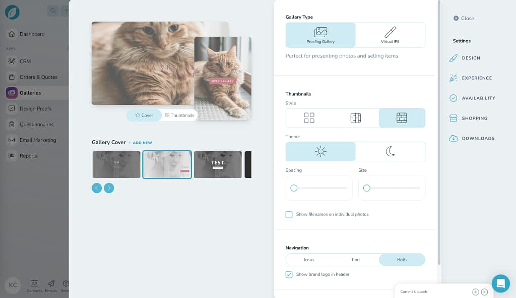 Sprout Studio's gallery settings