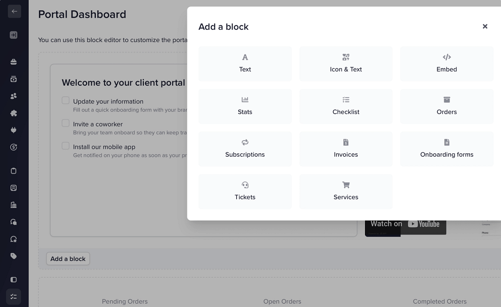 client portal modulses in SPP