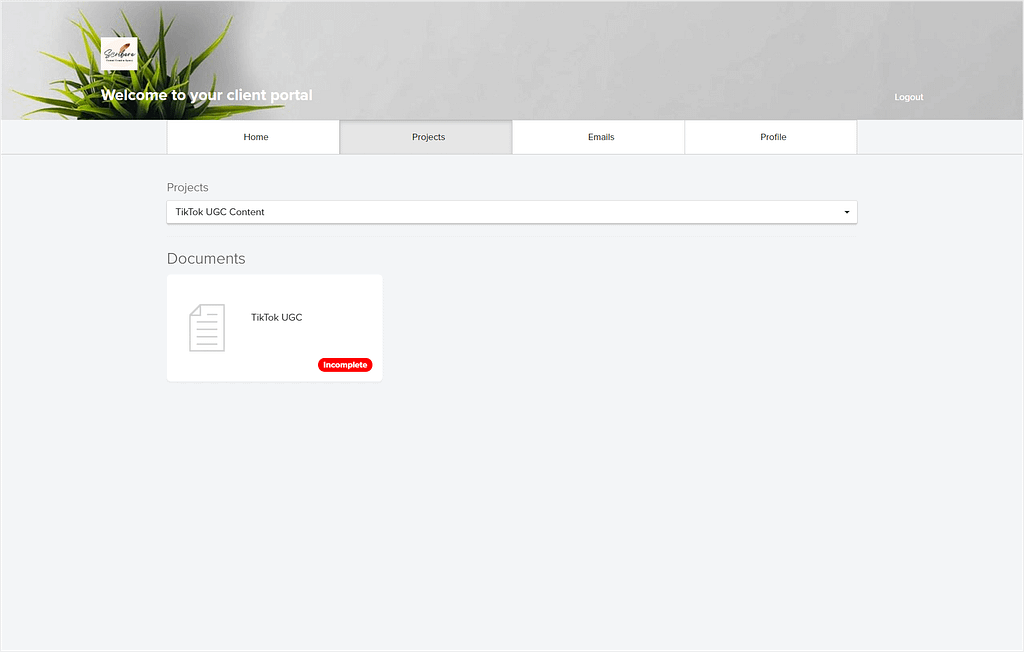 Projects tab in Dubsado's client portal