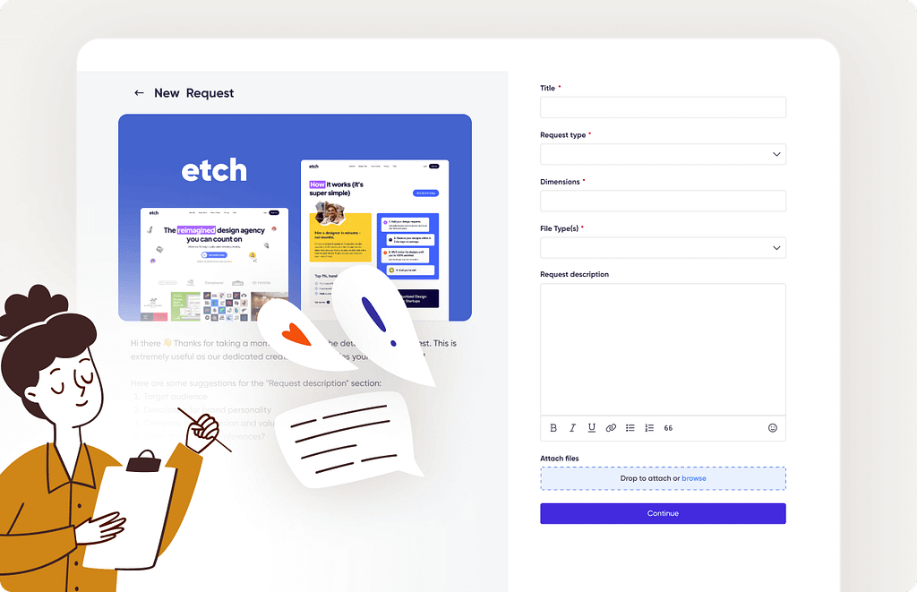 Etch's intake form for collecting design requests