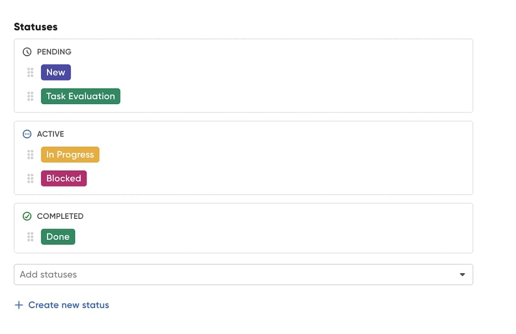 statuses in client portal