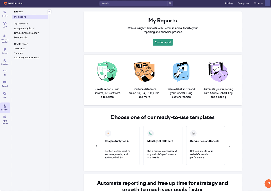 semrush for creating branded report to resell