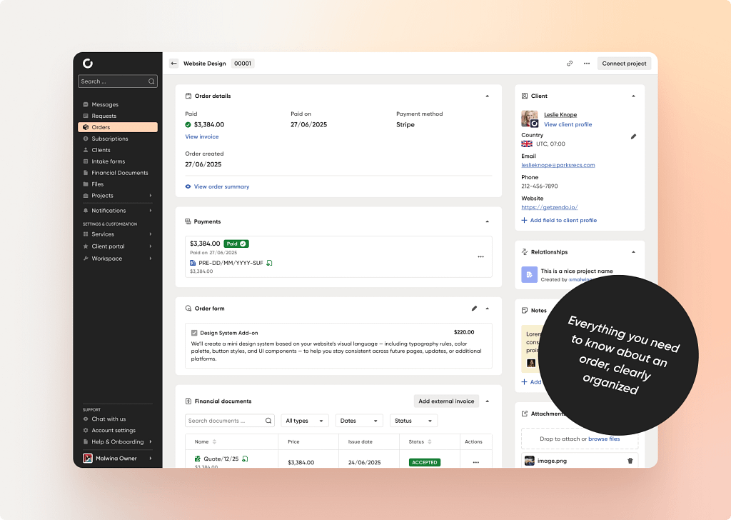 intuitive order management in Zendo 3.0 selling services platform
