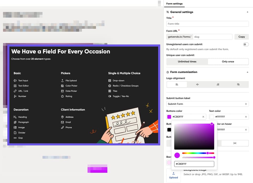 best white label marketing tools - form builder in zendo