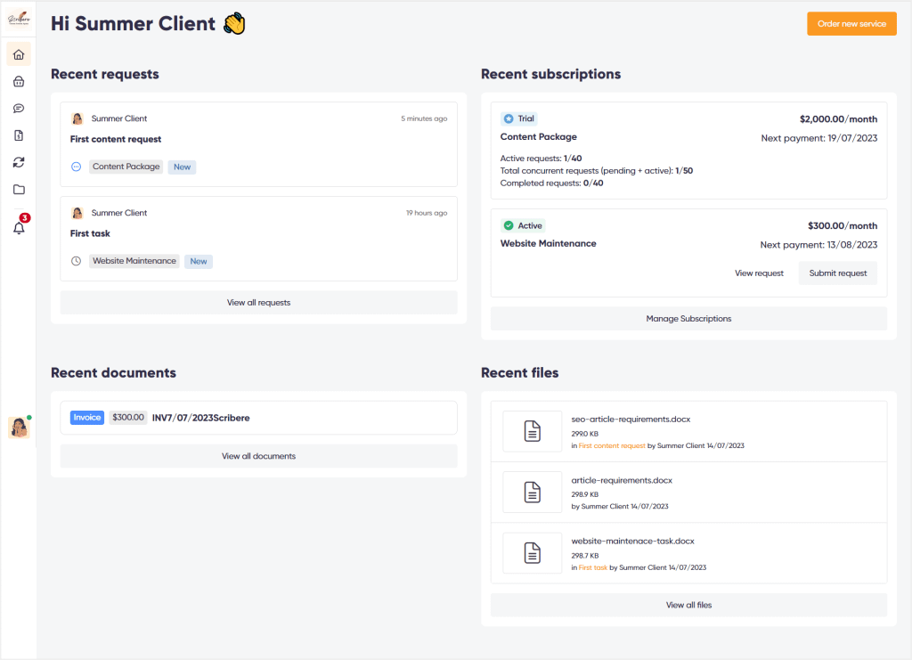 screenshot showing client view of zendo