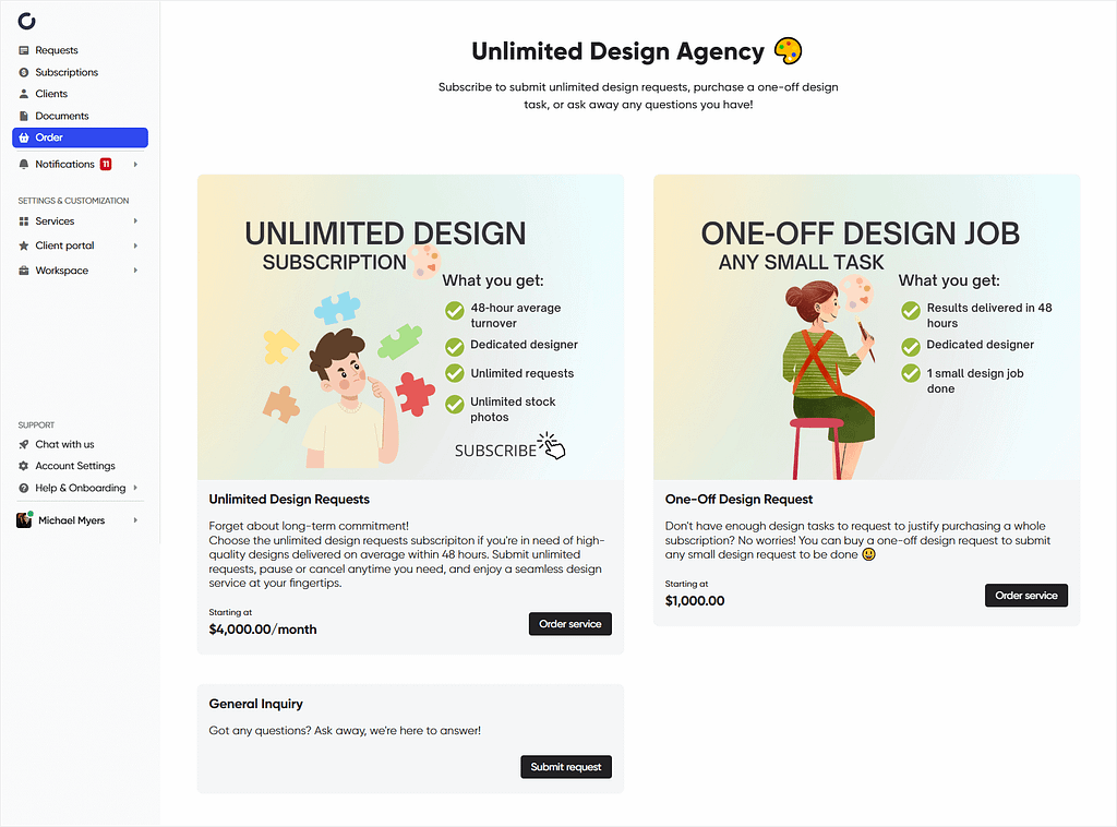 Recreating Designjoy's business in Zendo: Service Catalog example