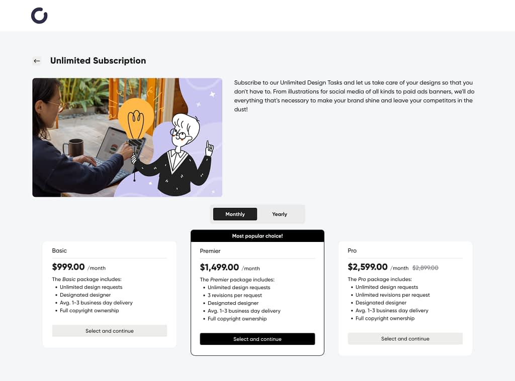 Service Catalog with different subscription options