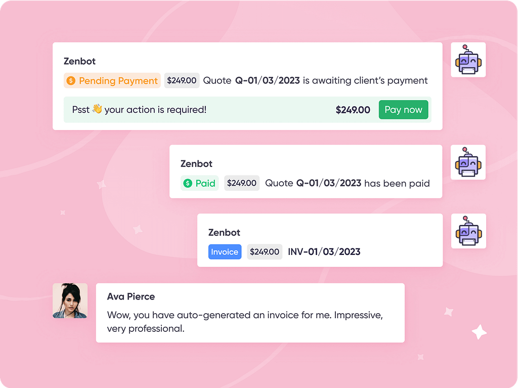 Screenshot of Zendo's Zenbot in chat.